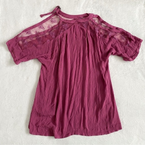 Free People pink cold shoulder lace tunic boho oversized top size small - Picture 3 of 8